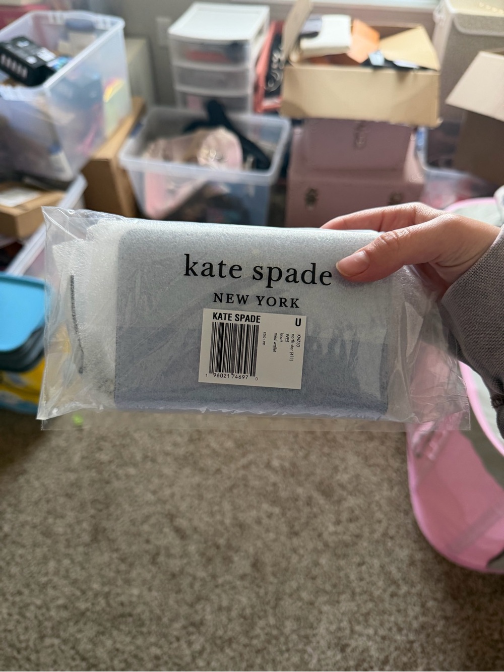 kate spade light blue zip-around compact wallet